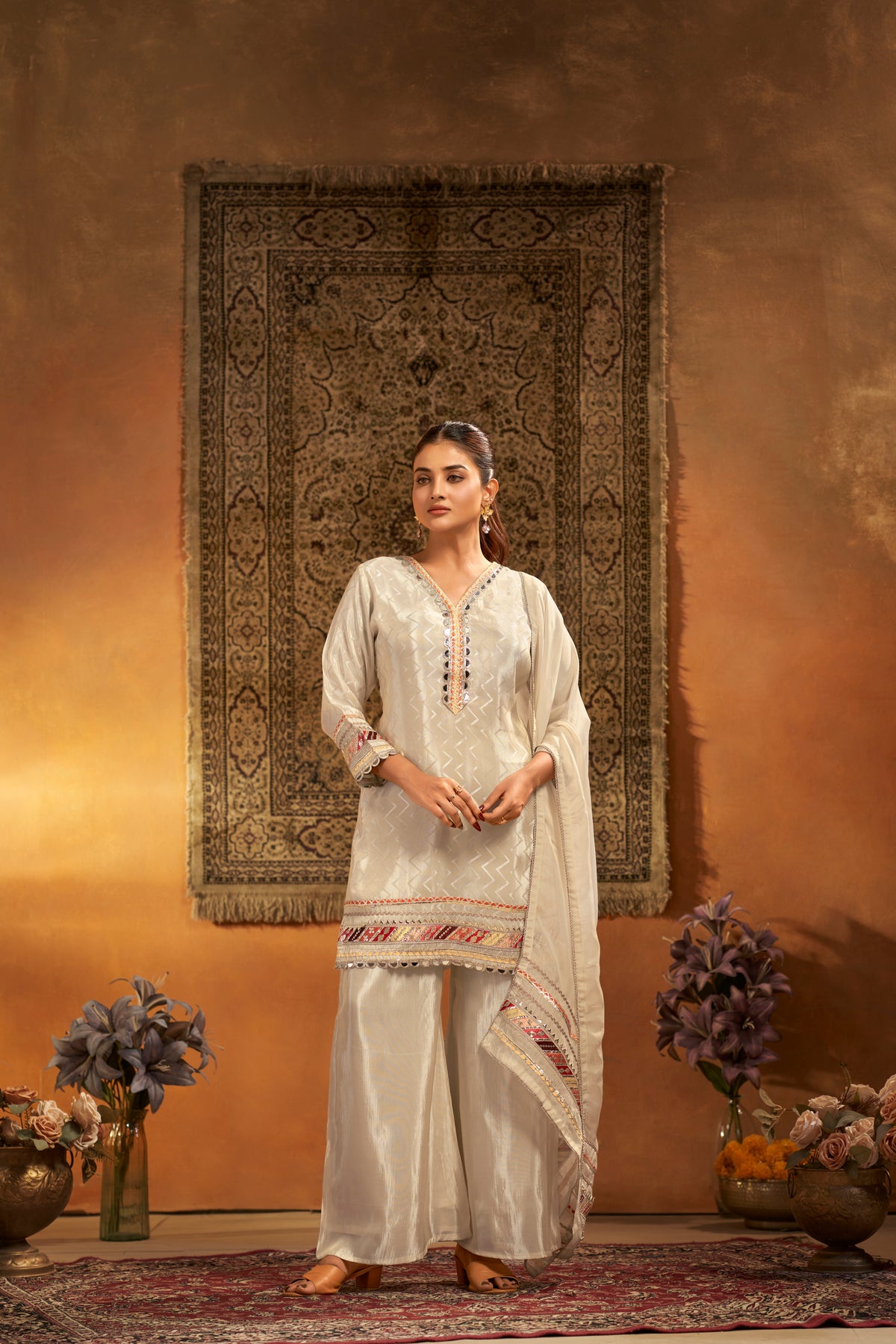 Ivory Ribbon Embroidered Designer Salwar Suit