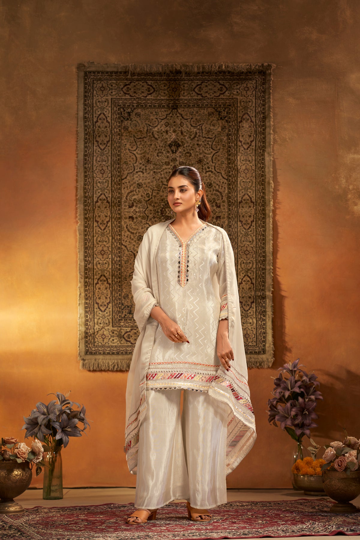 Ivory Ribbon Embroidered Designer Salwar Suit