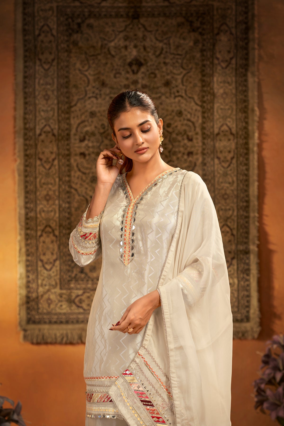 Ivory Ribbon Embroidered Designer Salwar Suit