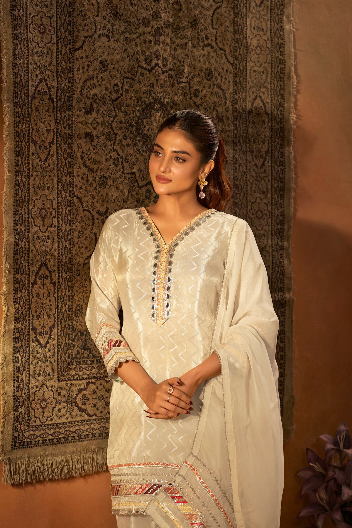 Ivory Ribbon Embroidered Designer Salwar Suit