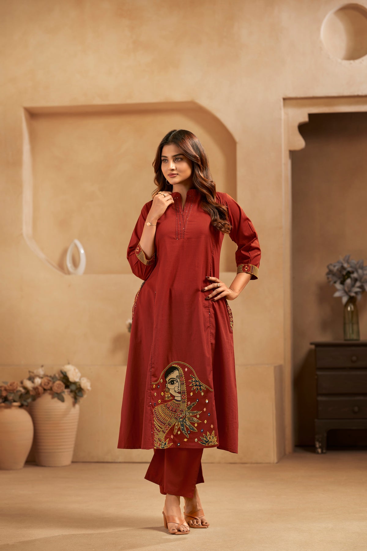 Maroon Embroidered Patchwork Designer Kurta Set