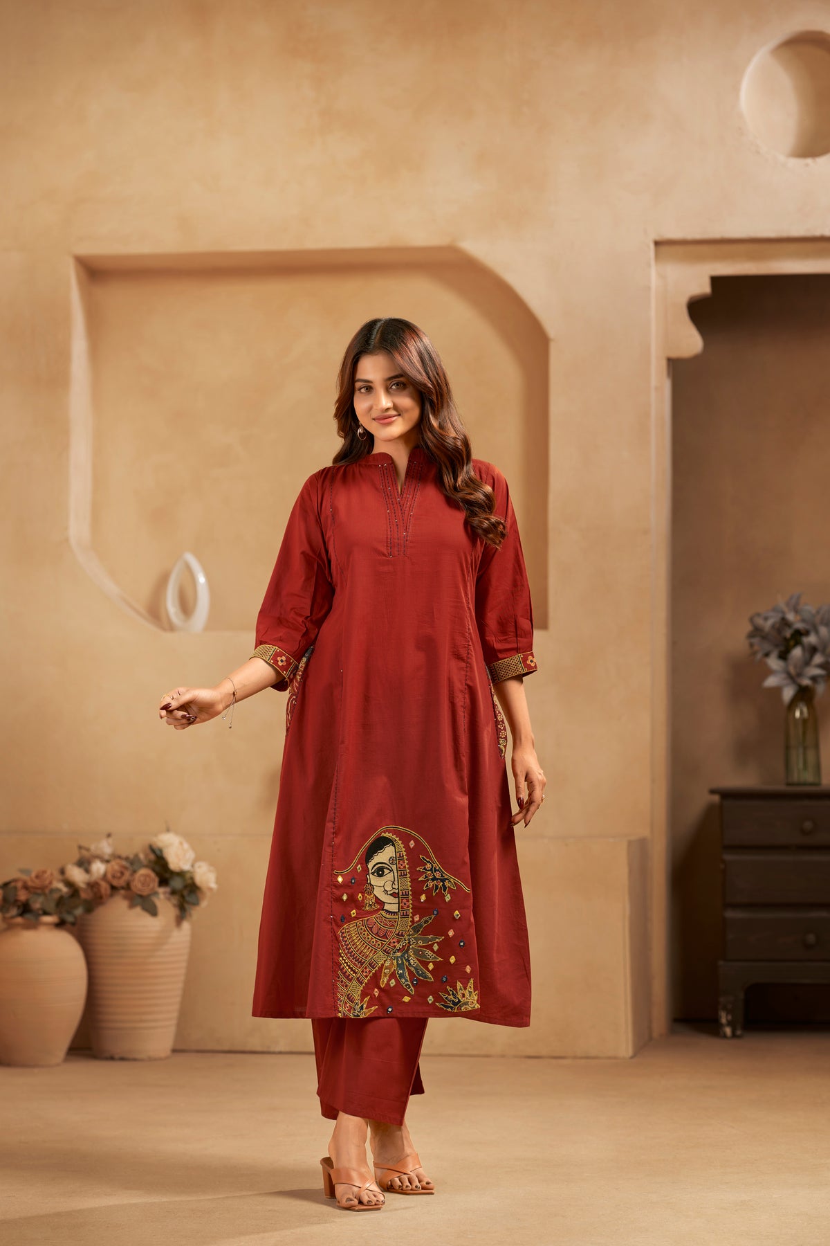 Maroon Embroidered Patchwork Designer Kurta Set