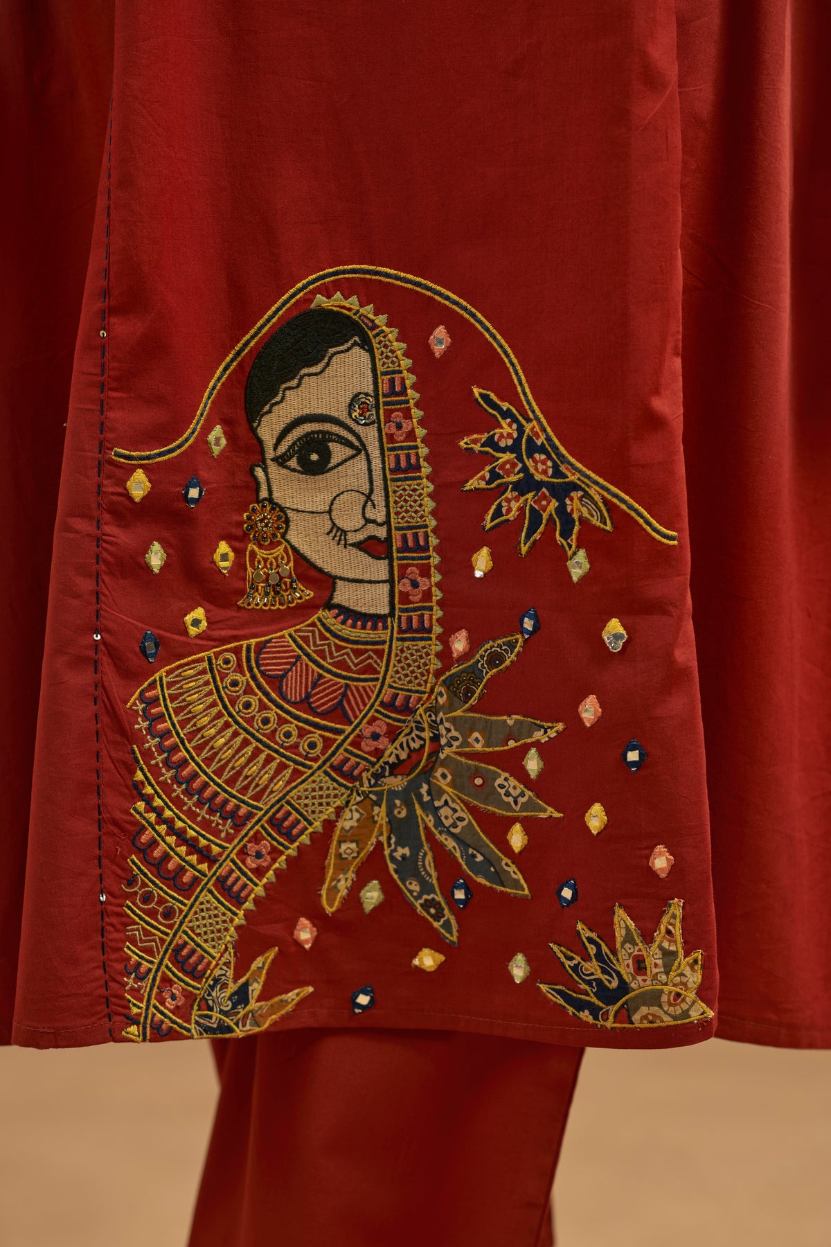 Maroon Embroidered Patchwork Designer Kurta Set