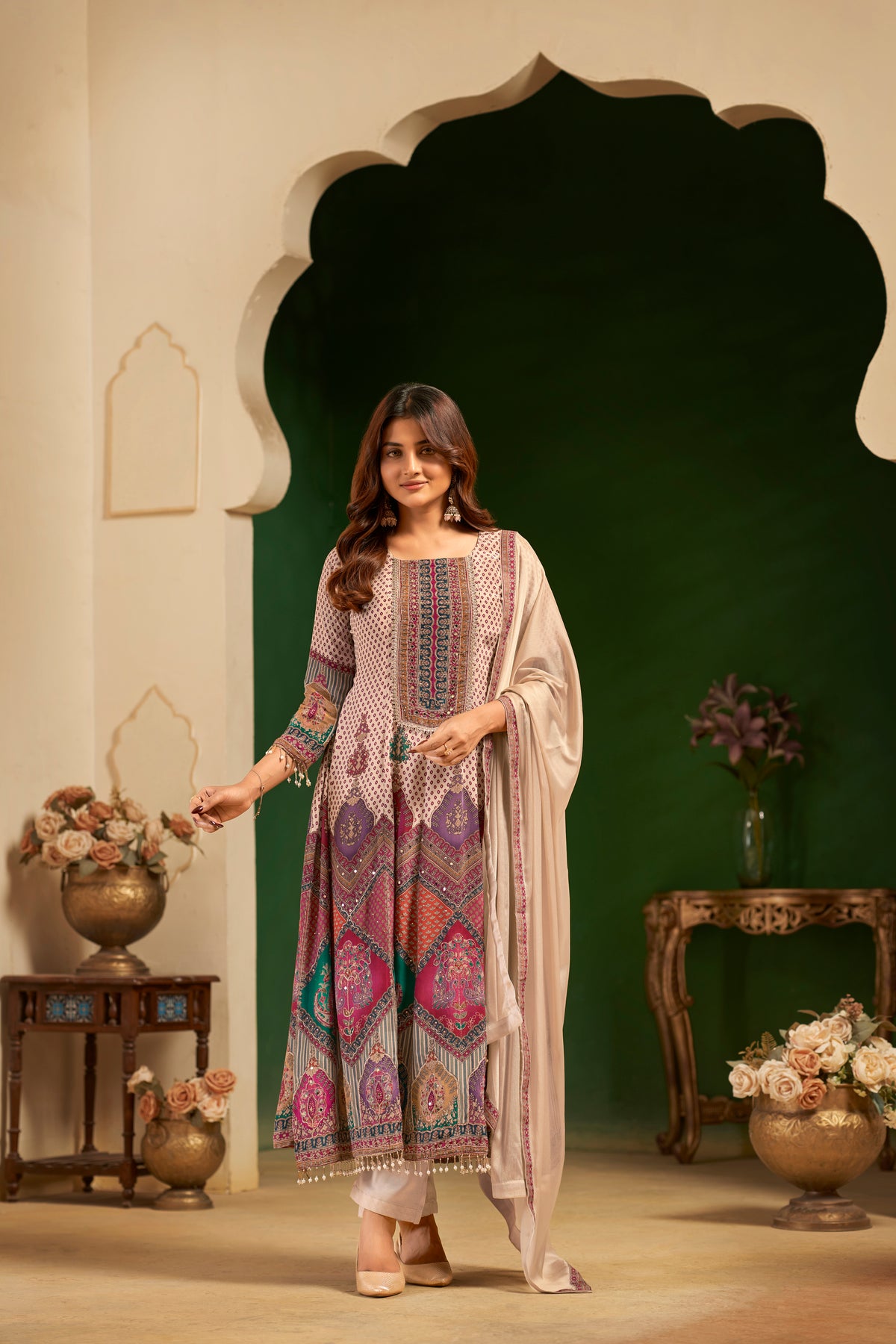 Multicolor Printed Handcrafted Designer Suit Set