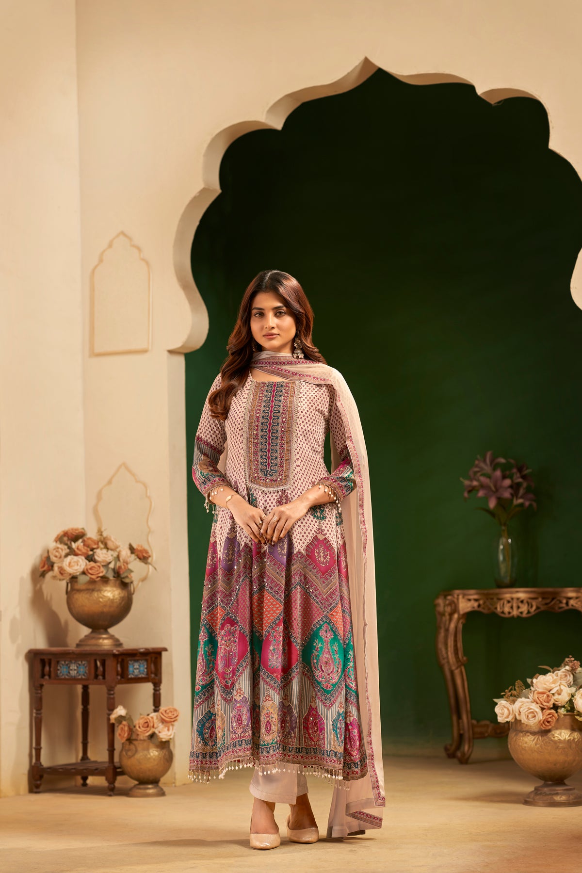 Multicolor Printed Handcrafted Designer Suit Set