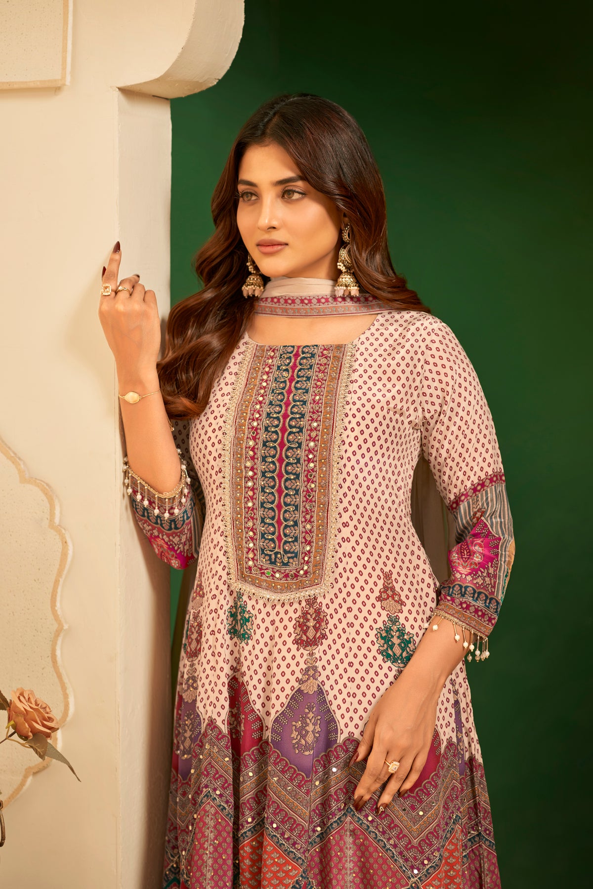 Multicolor Printed Handcrafted Designer Suit Set