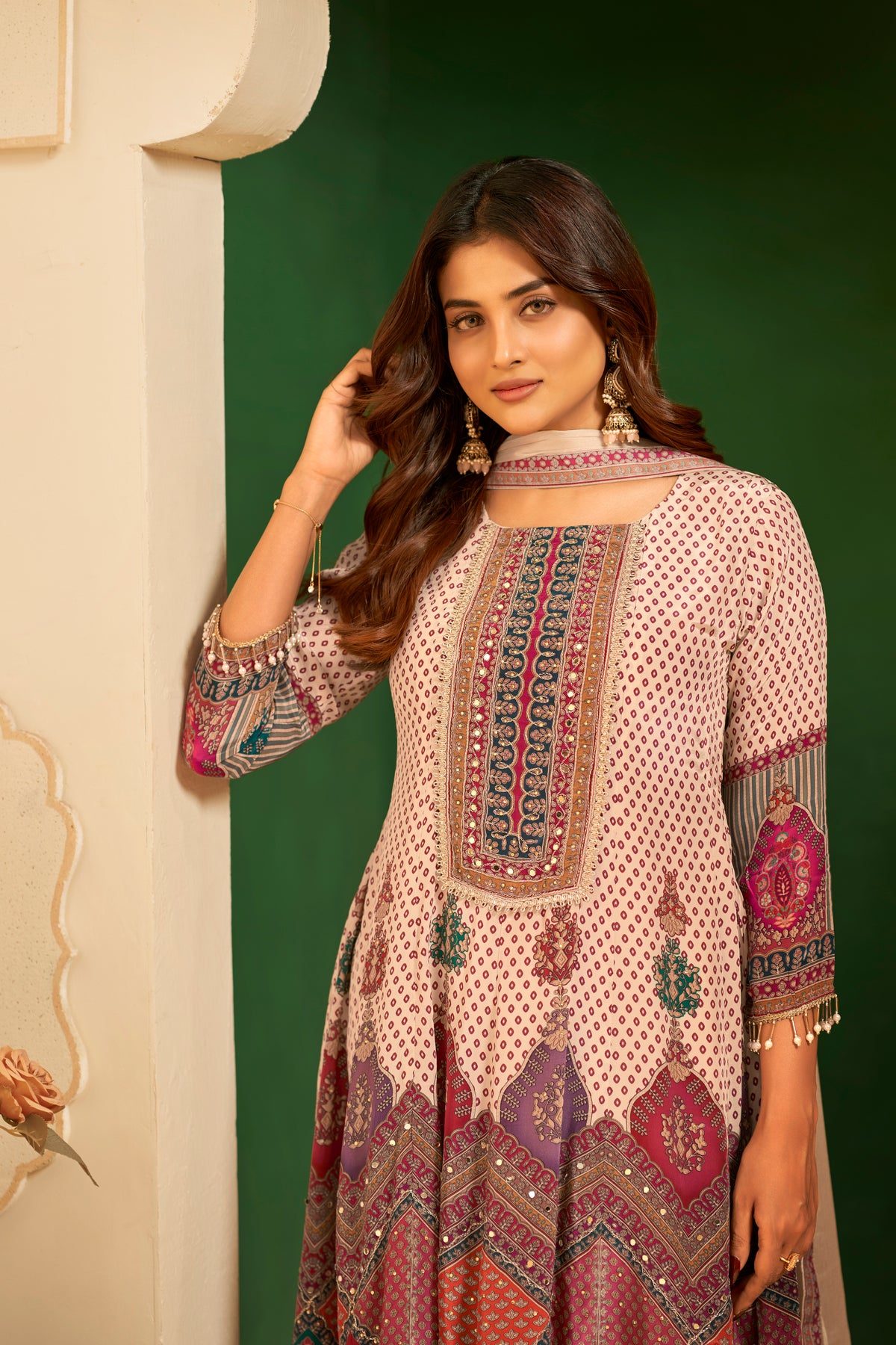 Multicolor Printed Handcrafted Designer Suit Set