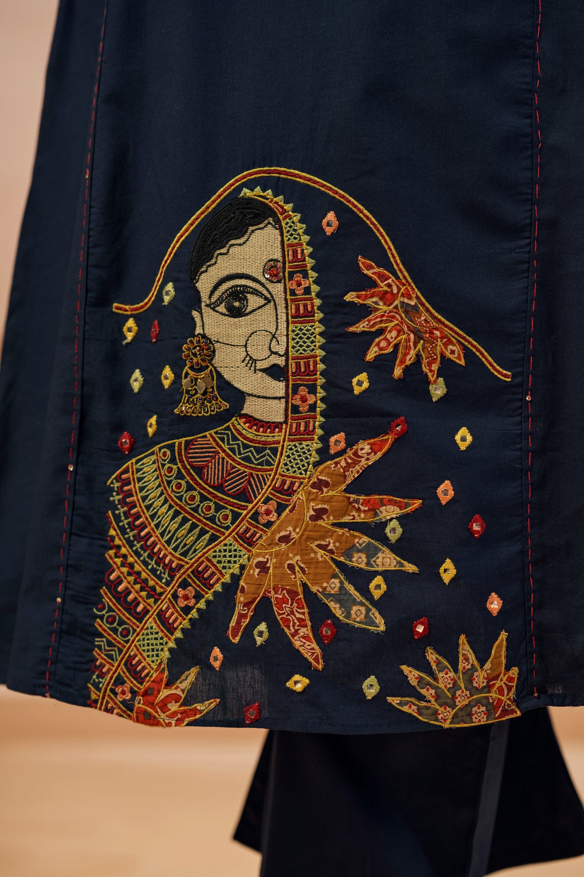 Navy Blue Embroidered Patchwork Designer Kurta Set