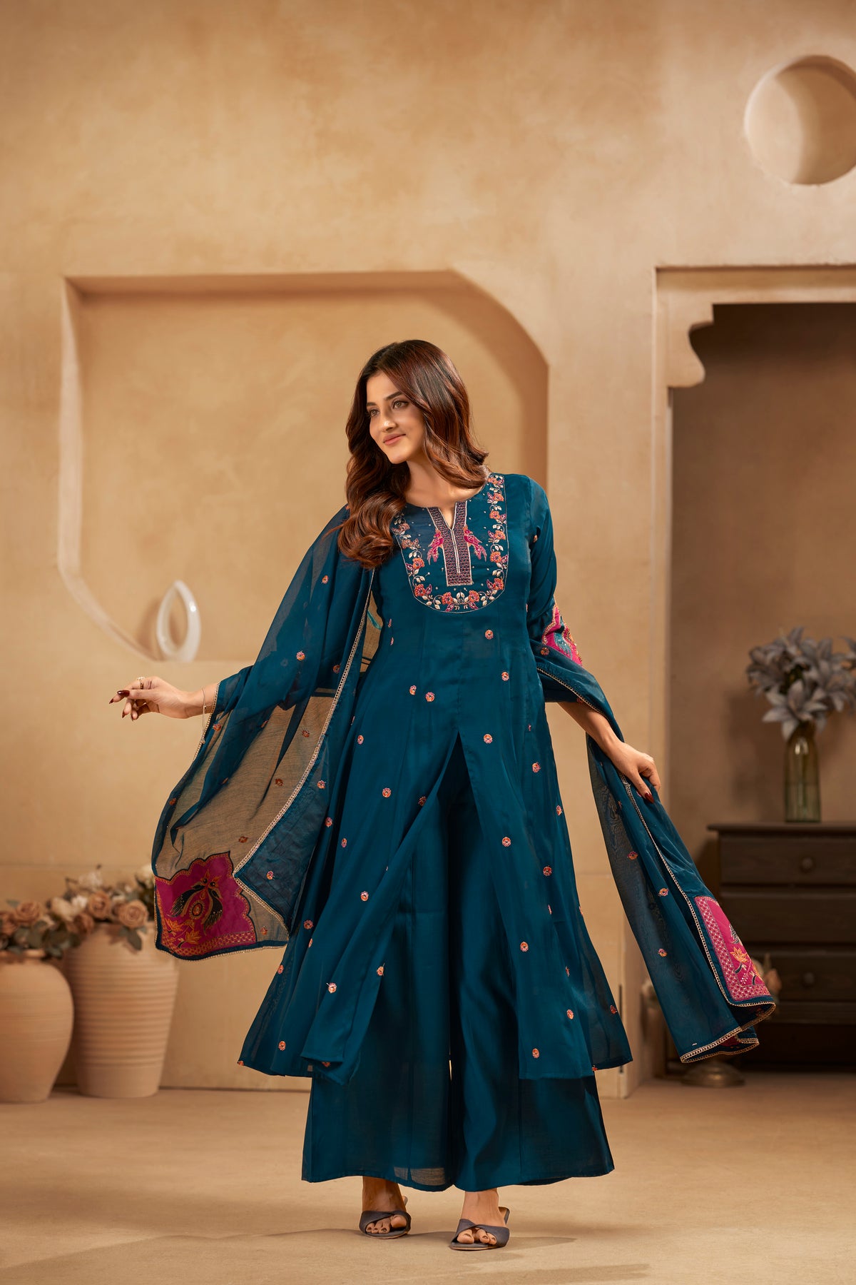 Teal Embroidered Applique Designer Kurta Set