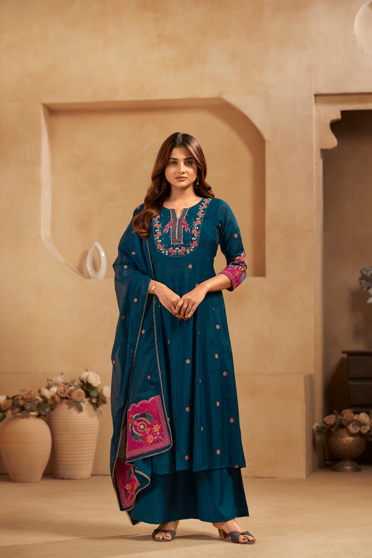 Teal Embroidered Applique Designer Kurta Set