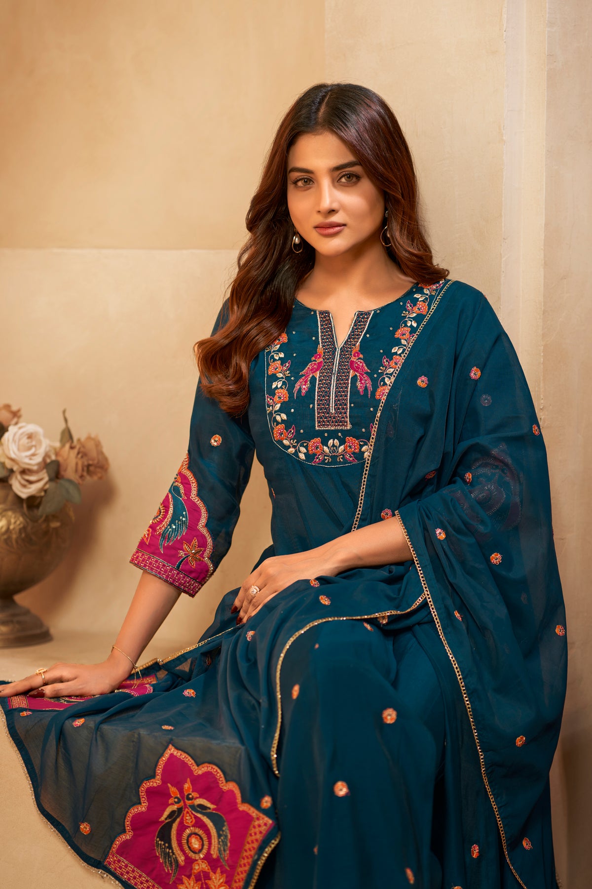 Teal Embroidered Applique Designer Kurta Set