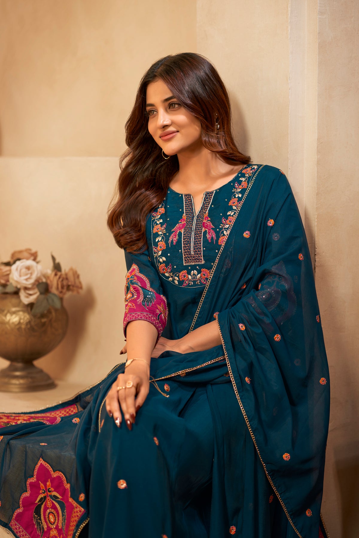 Teal Embroidered Applique Designer Kurta Set